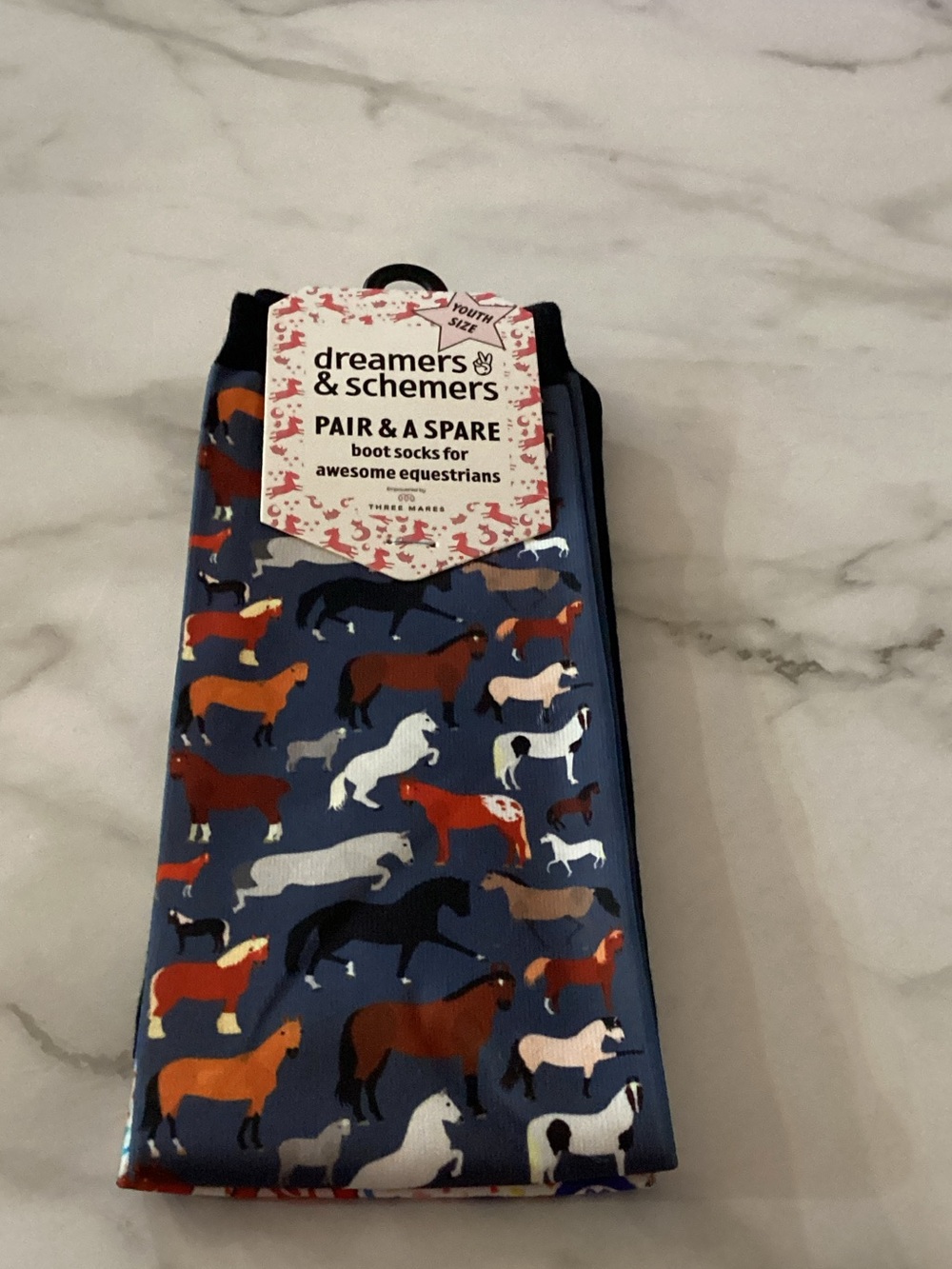 Dreamers & Schemers Navy Horse Print Kids Boot Socks - Pair & A Spare